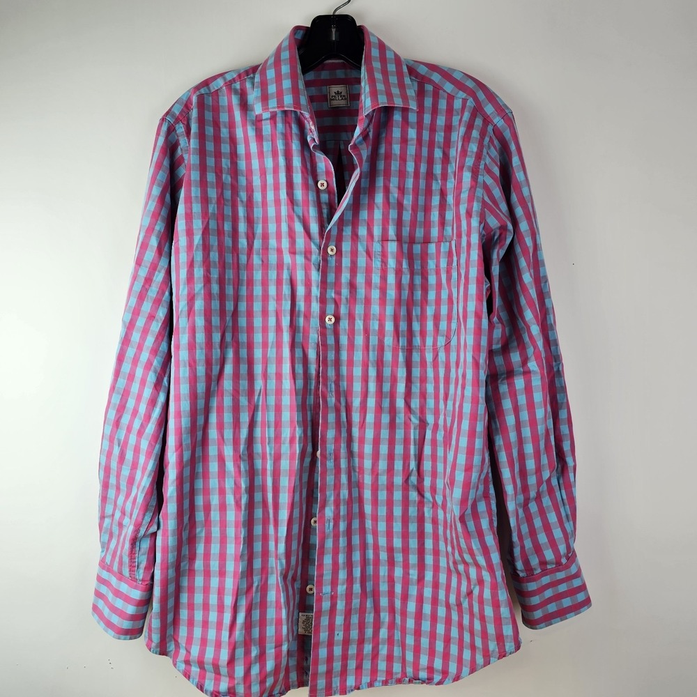 Peter Millar Shirt Mens M‎ Blue Pink Plaid Button Up Casual Preppy Long Sleeve